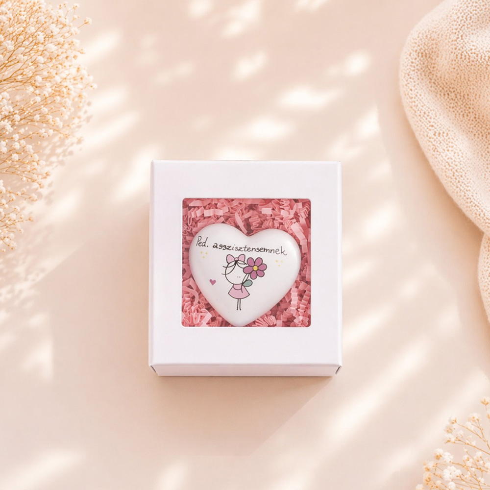 Pedagógus ajándék - személyre szabható kis szív díszdobozban