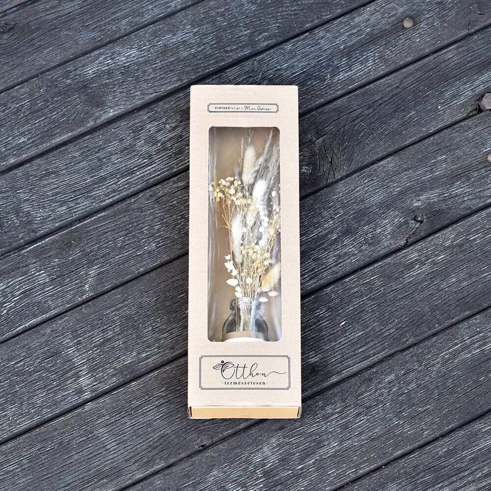 Natúr ajándék dekoráció vintage üvegben szárított virággal
