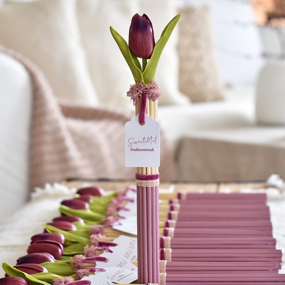 Pedagógus ajándék – rattan pálcás tulipán mályva színű
