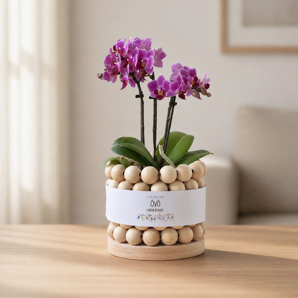 Pedagógus ajándék - szeretet virág, fagolyós kaspóban