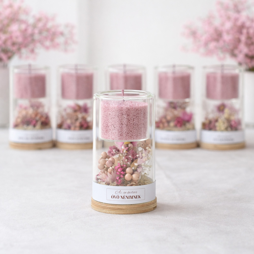 Búcsúajándék pedagógusoknak - homokgyertya szárított virágokkal