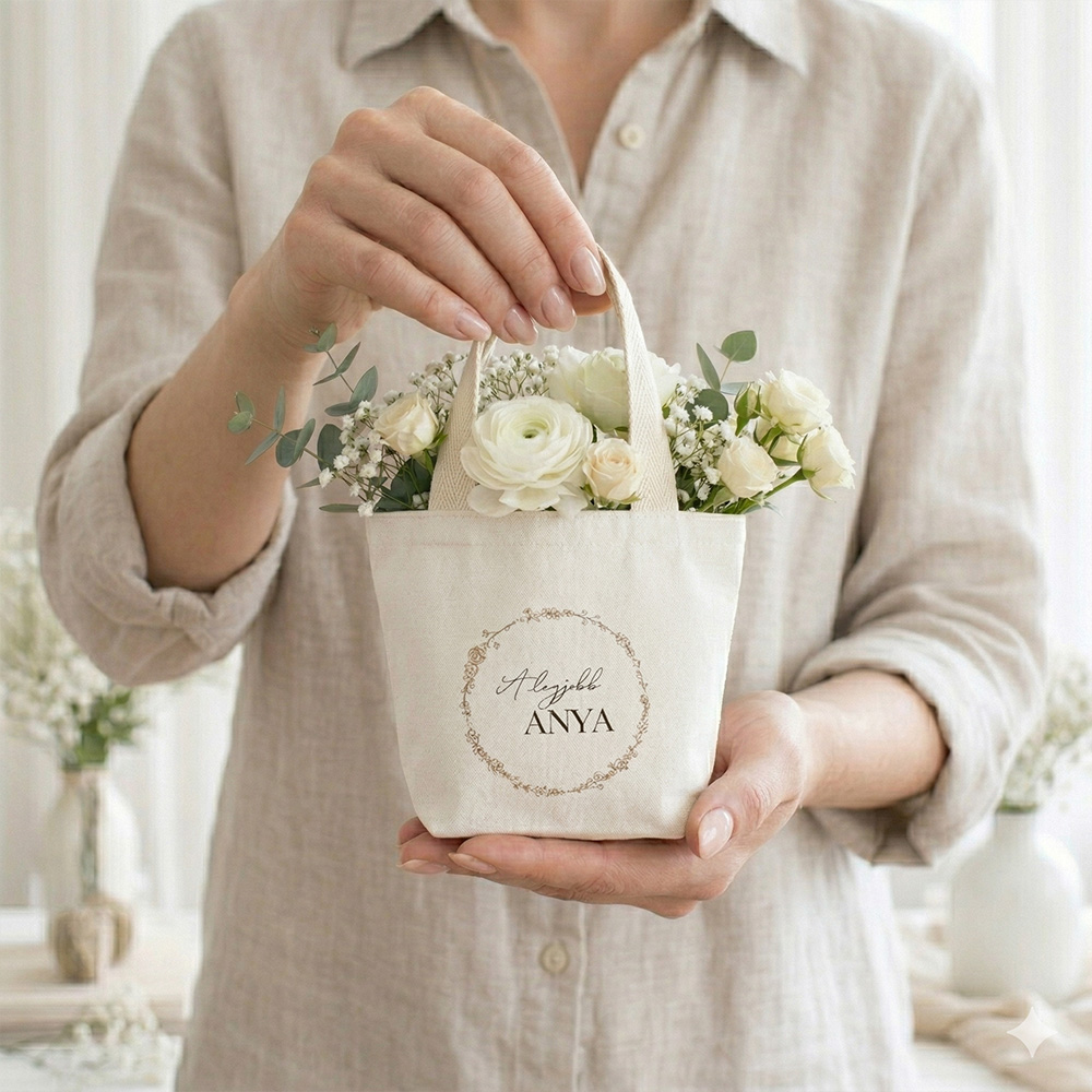 Vászon szütyő anyák napi ajándékhoz - Legjobb Anya felirattal