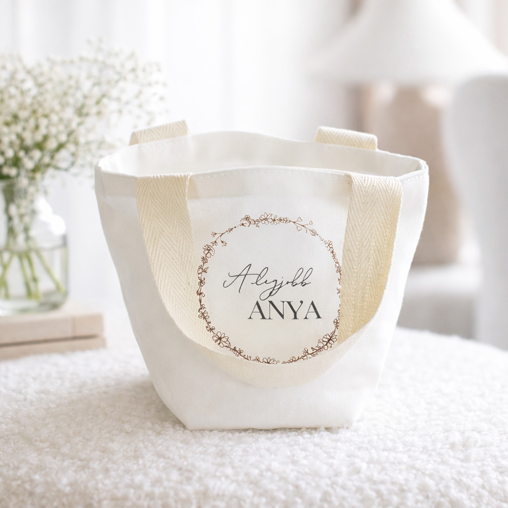 Vászon szütyő anyák napi ajándékhoz - Legjobb Anya felirattal