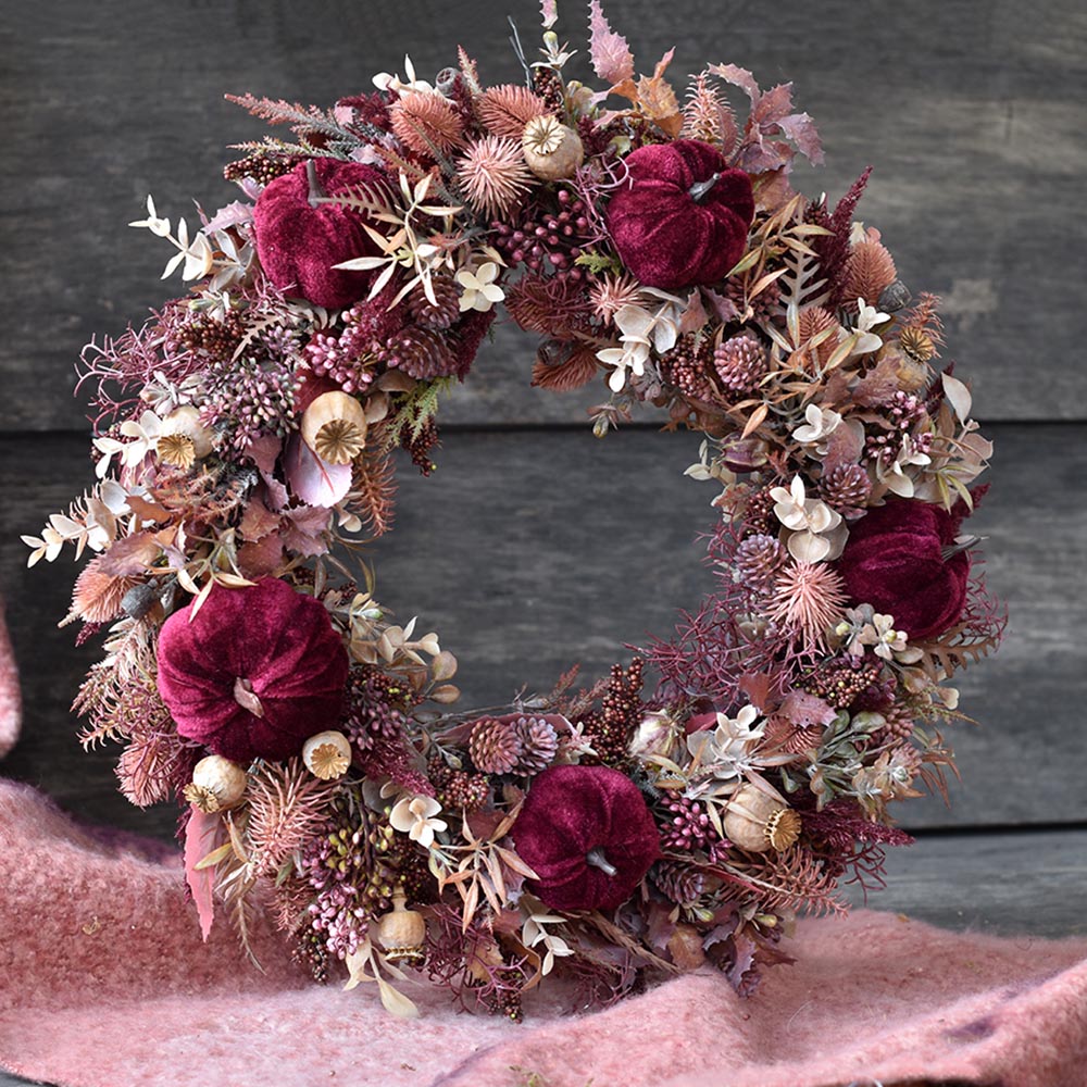 Elegáns bordó őszi koszorú - örök dekoráció - Image 5