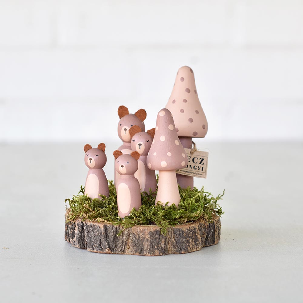 Kézzel készült medve család fakorongon - őszi dekor - Image 3