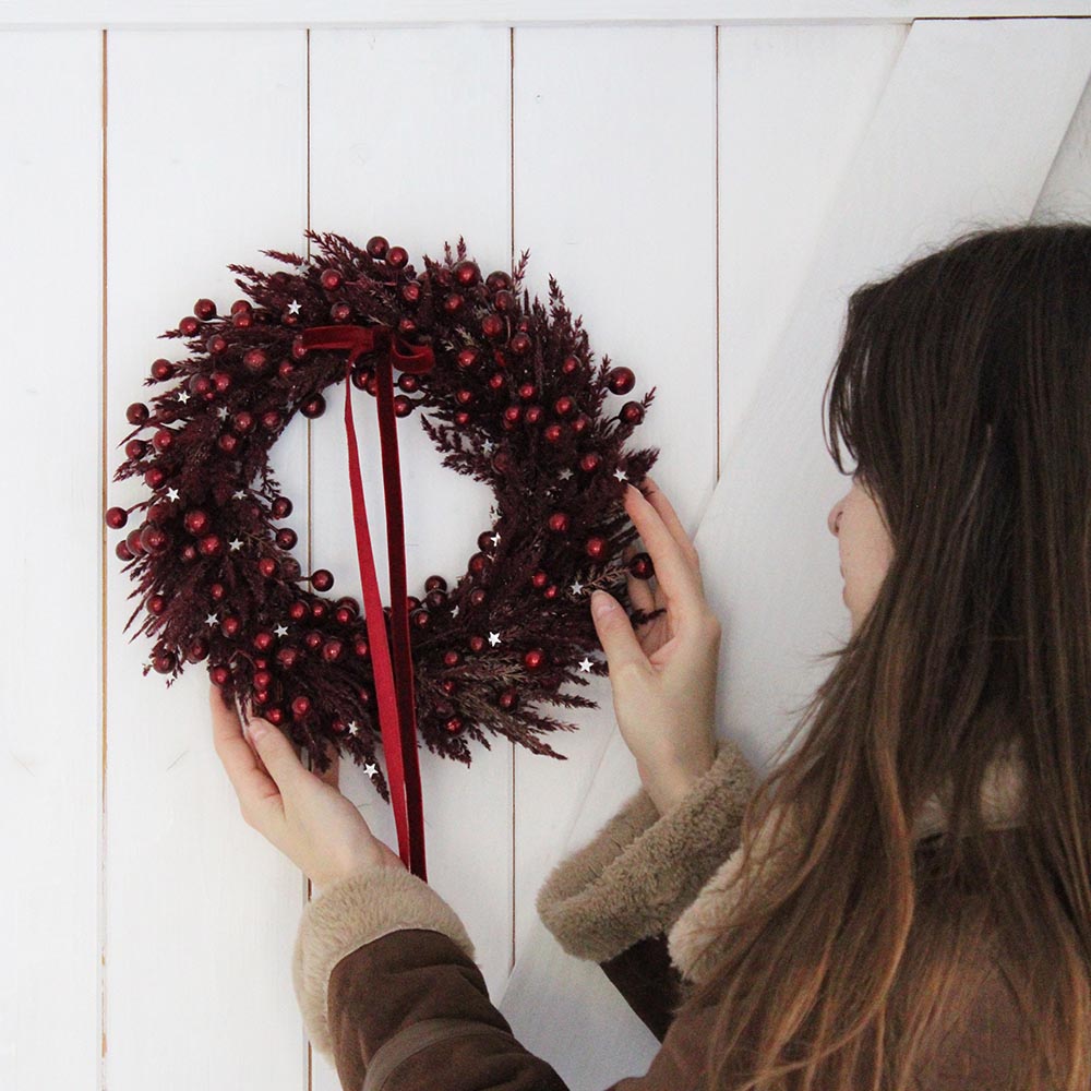 Bordó karácsonyi ajtódísz