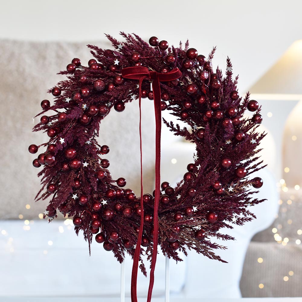 Bordó karácsonyi ajtódísz