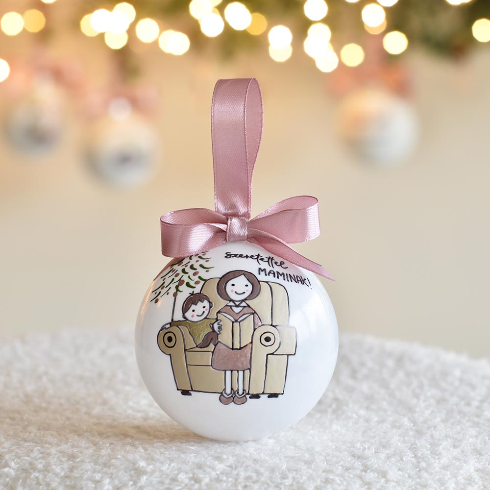 Egyedi, kézzel rajzolt karácsonyfadísz - műanyag gömb