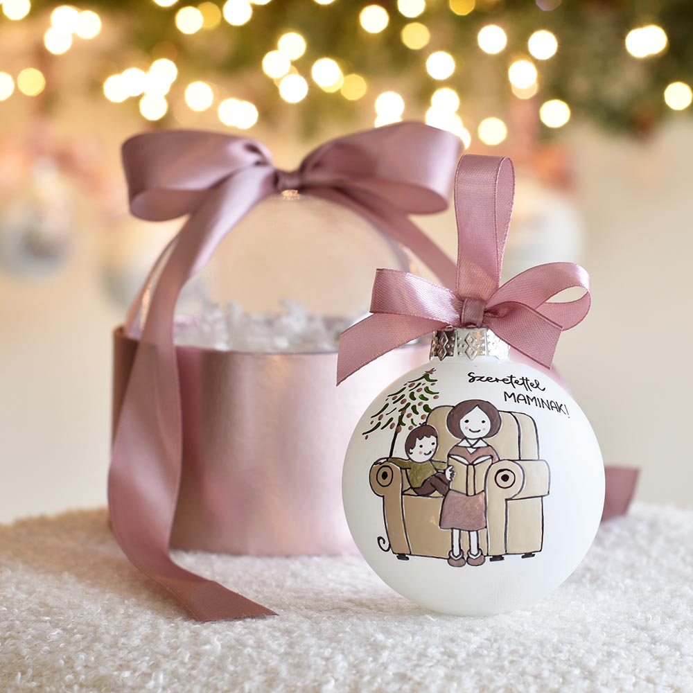 Egyedi, kézzel rajzolt karácsonyfadísz - üveggömb