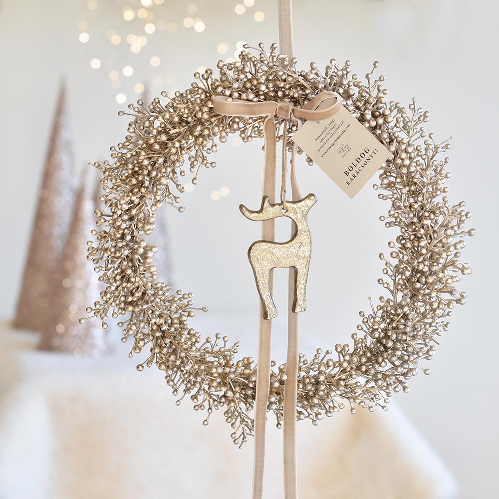 Elegáns karácsonyi ajtódísz - pezsgő színű