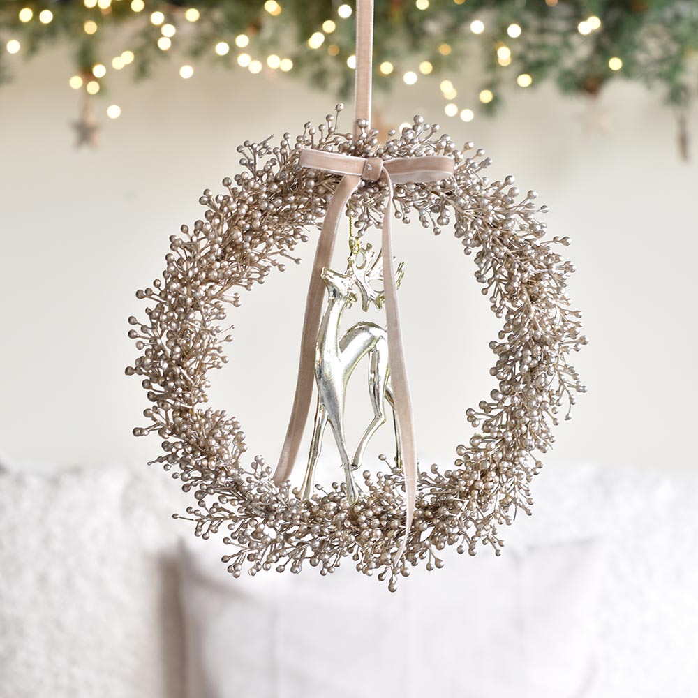 Elegáns karácsonyi ajtódísz - pezsgő színű