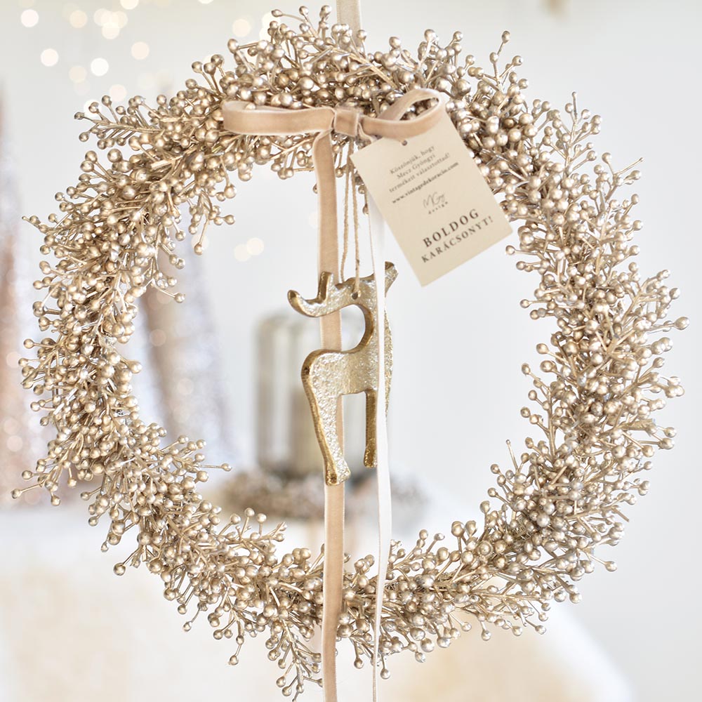 Elegáns karácsonyi ajtódísz - pezsgő színű