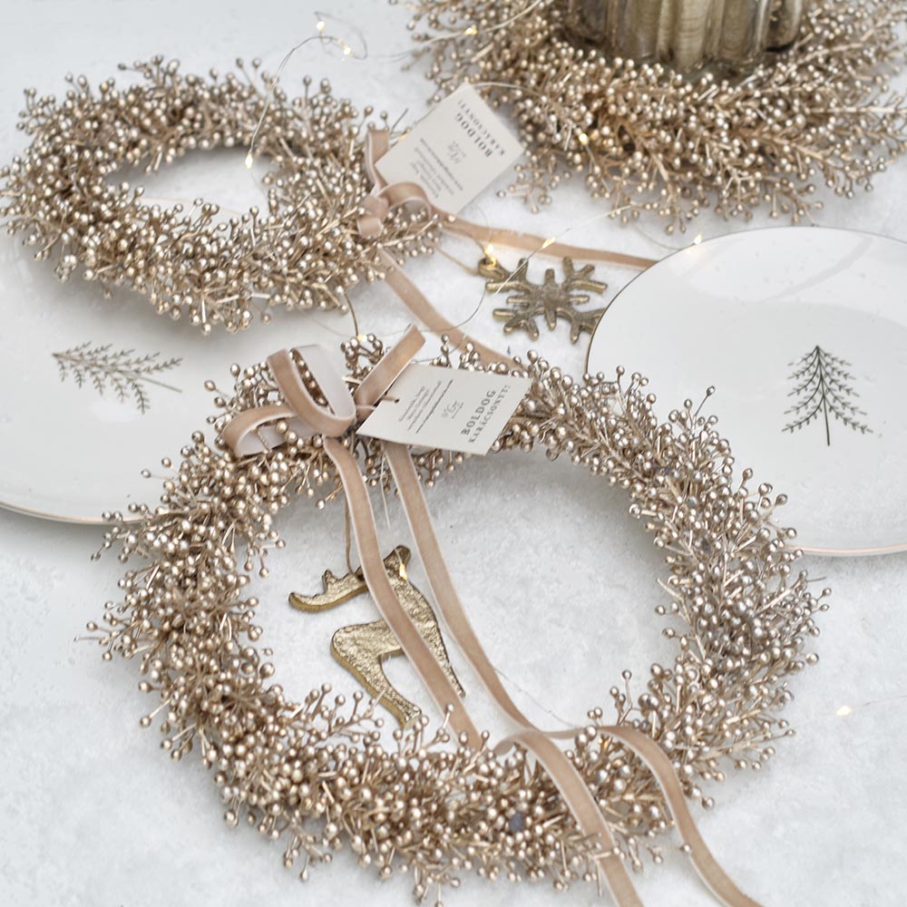 Elegáns karácsonyi ajtódísz - pezsgő színű