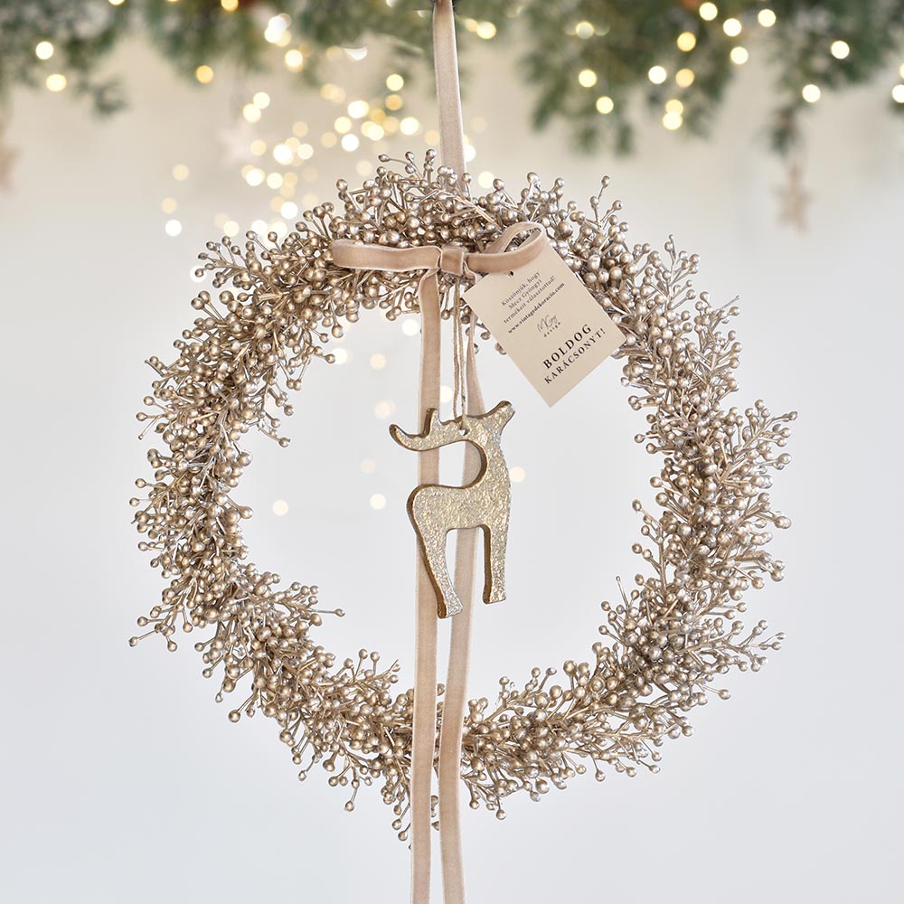 Elegáns karácsonyi ajtódísz - pezsgő színű