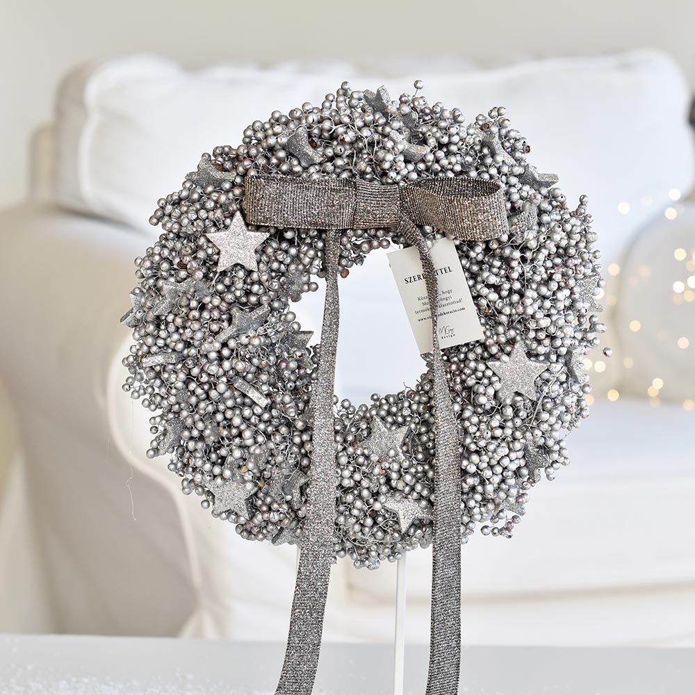 Karácsonyi ajtódísz ezüst színű