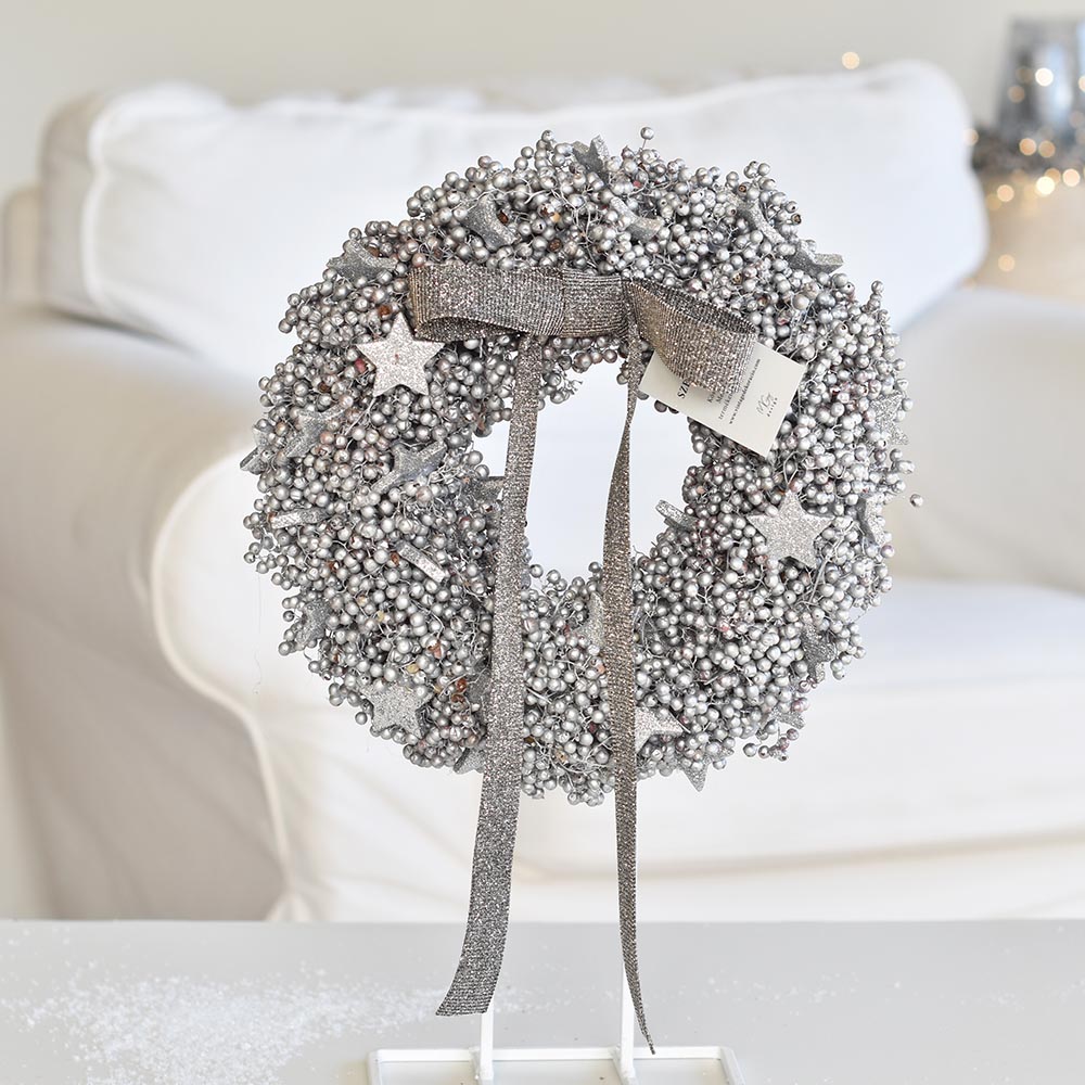 Karácsonyi ajtódísz ezüst színű