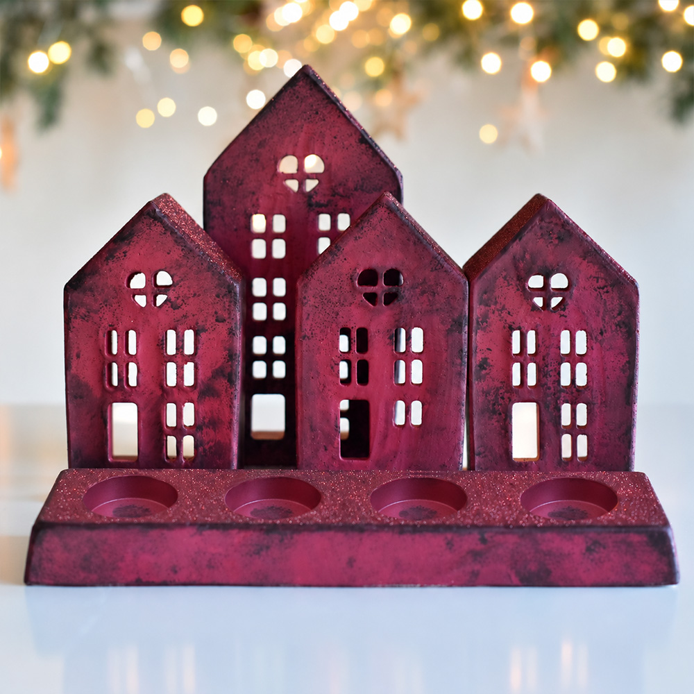 Karácsonyi házikók - Adventi szett gyertyatartóval