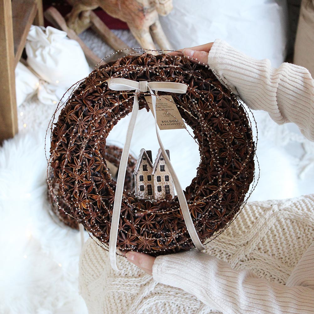 Természetes karácsonyi ajtódísz ánizsból