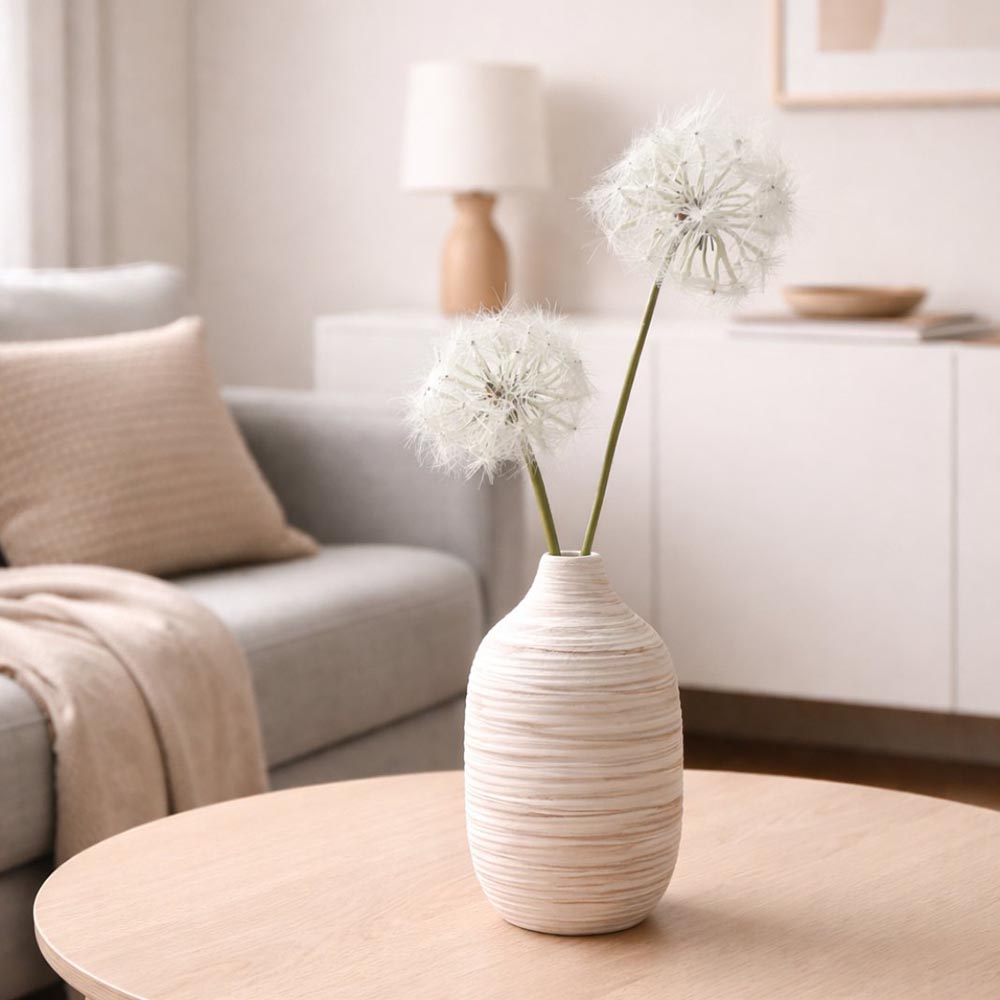 Csíkos kerámia váza élethű pitypanggal