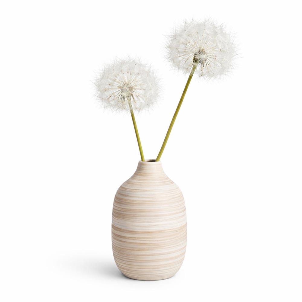 Csíkos kerámia váza élethű pitypanggal