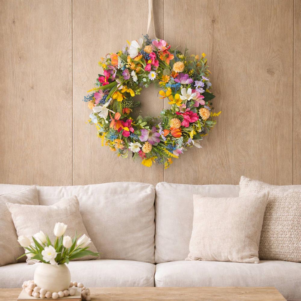 Élénk színű tavaszi koszorú dekoráció
