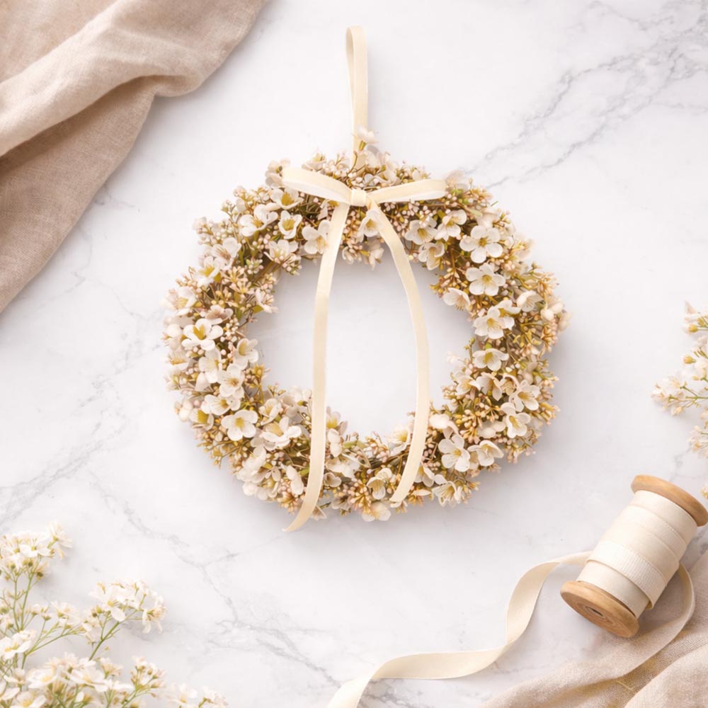 Krém színű tavaszi ajtódísz