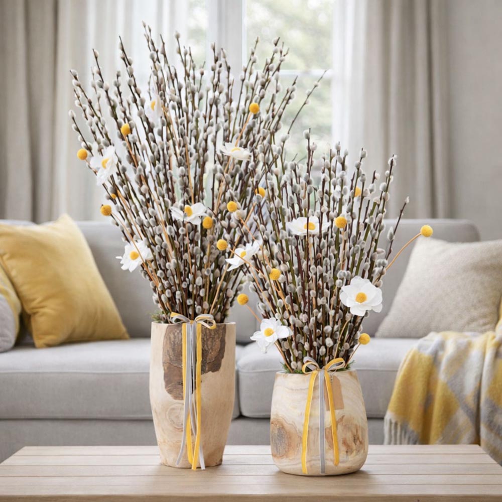 Nagyméretű barka kompozíció fa kaspóban - tavaszi dekoráció