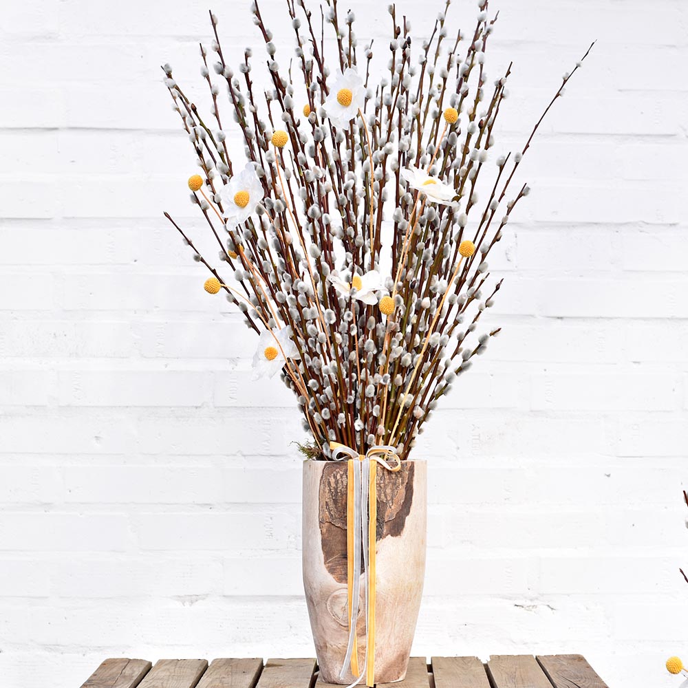 Nagyméretű barka kompozíció fa kaspóban - tavaszi dekoráció