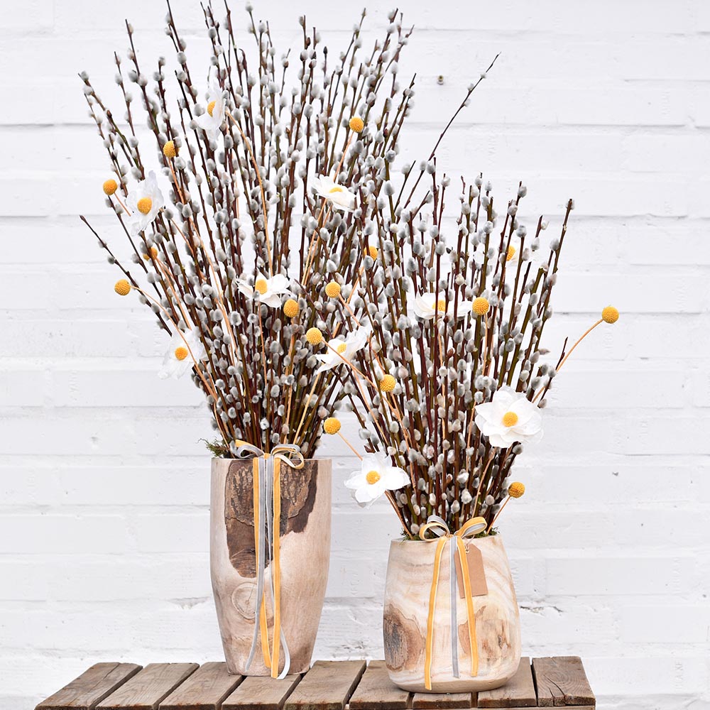 Nagyméretű barka kompozíció fa kaspóban - tavaszi dekoráció