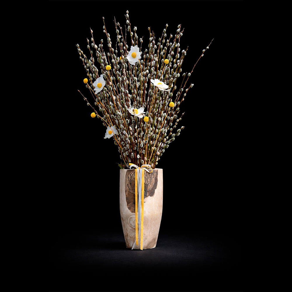 Nagyméretű barka kompozíció fa kaspóban - tavaszi dekoráció