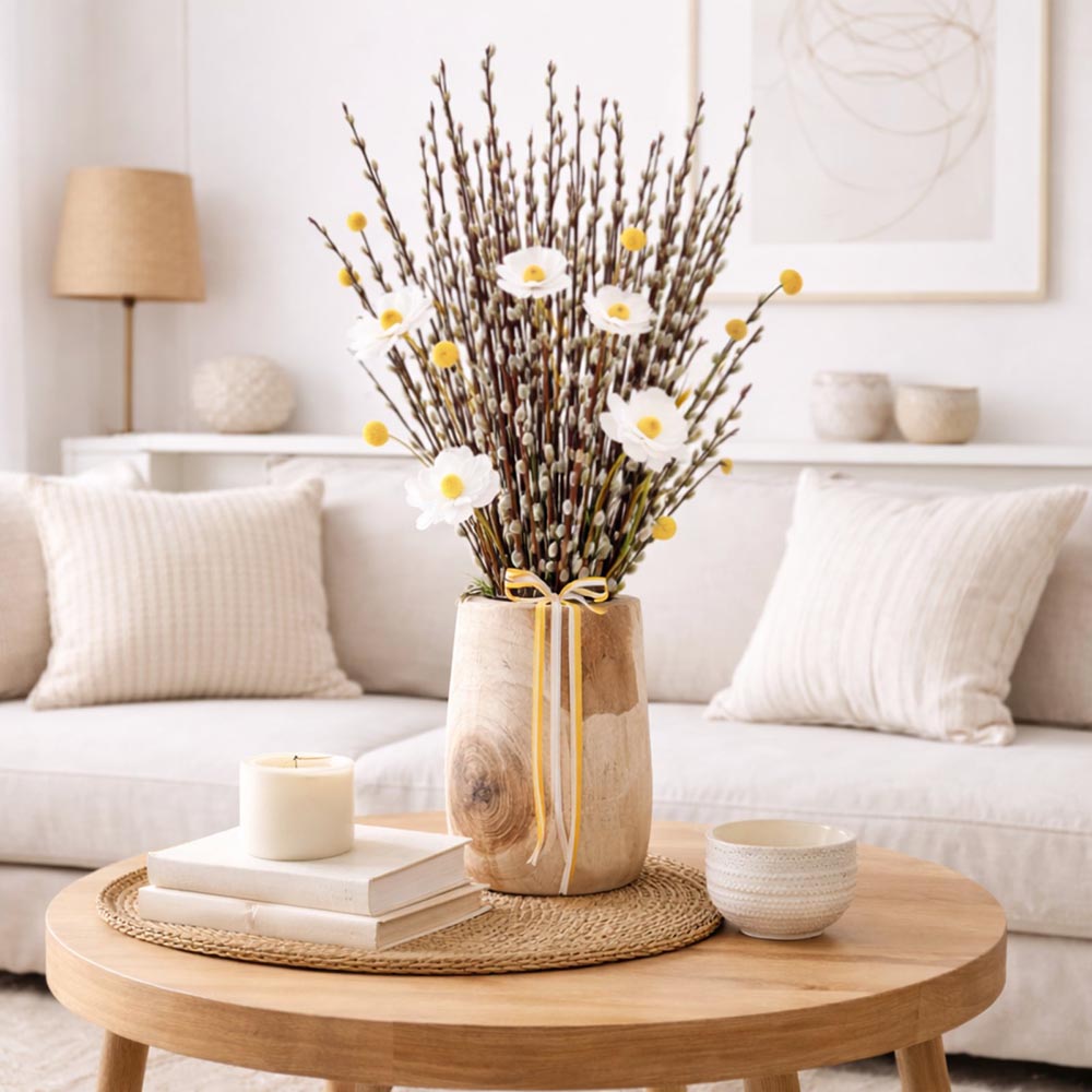 Nagyméretű barka kompozíció fa kaspóban - tavaszi dekoráció