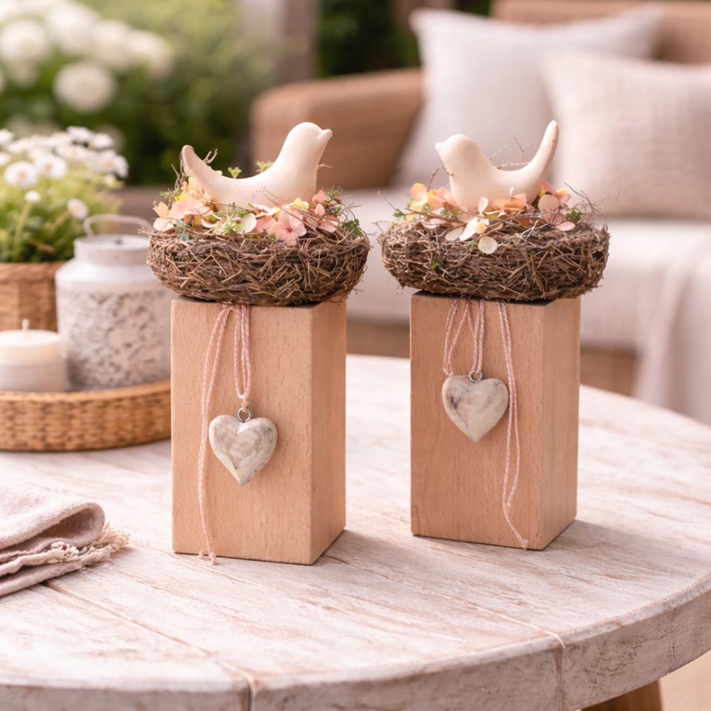 Natúr madárkás tavaszi asztaldísz fa talpon