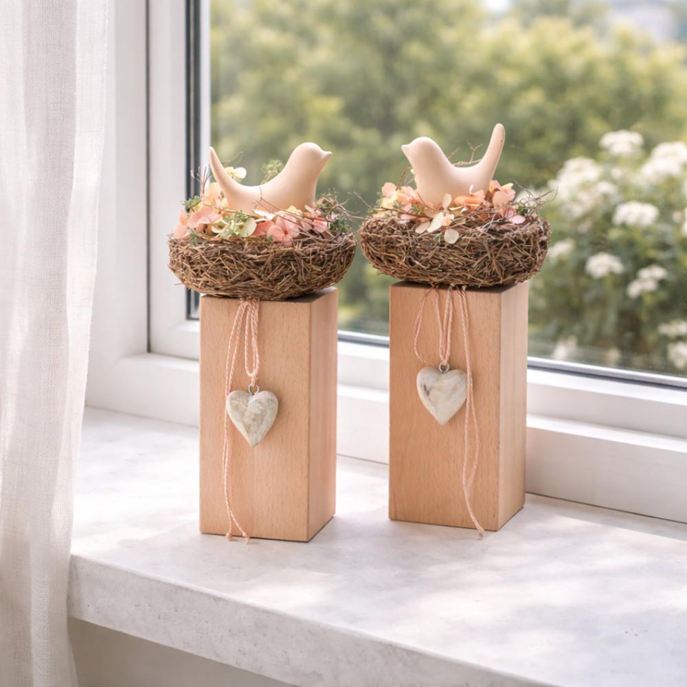 Natúr madárkás tavaszi asztaldísz fa talpon