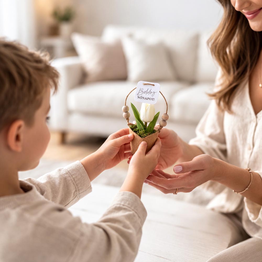Nőnapi ajándék - ECO kaspós tulipán