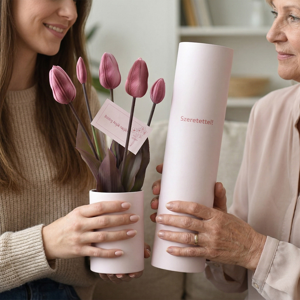 Anyák napi ajándék - tulipán díszdobozban