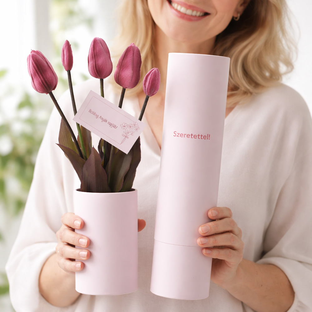 Anyák napi ajándék - tulipán díszdobozban
