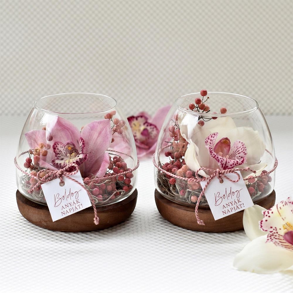 Anyák napi élő orchidea üveg tálban