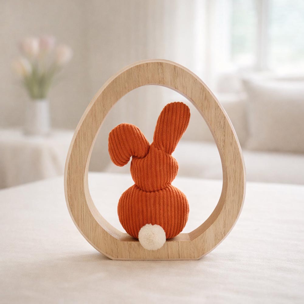 Bársony nyúl tojás alakú fa keretben