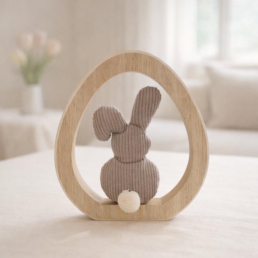 Alternative view of Bársony nyúl tojás alakú fa keretben