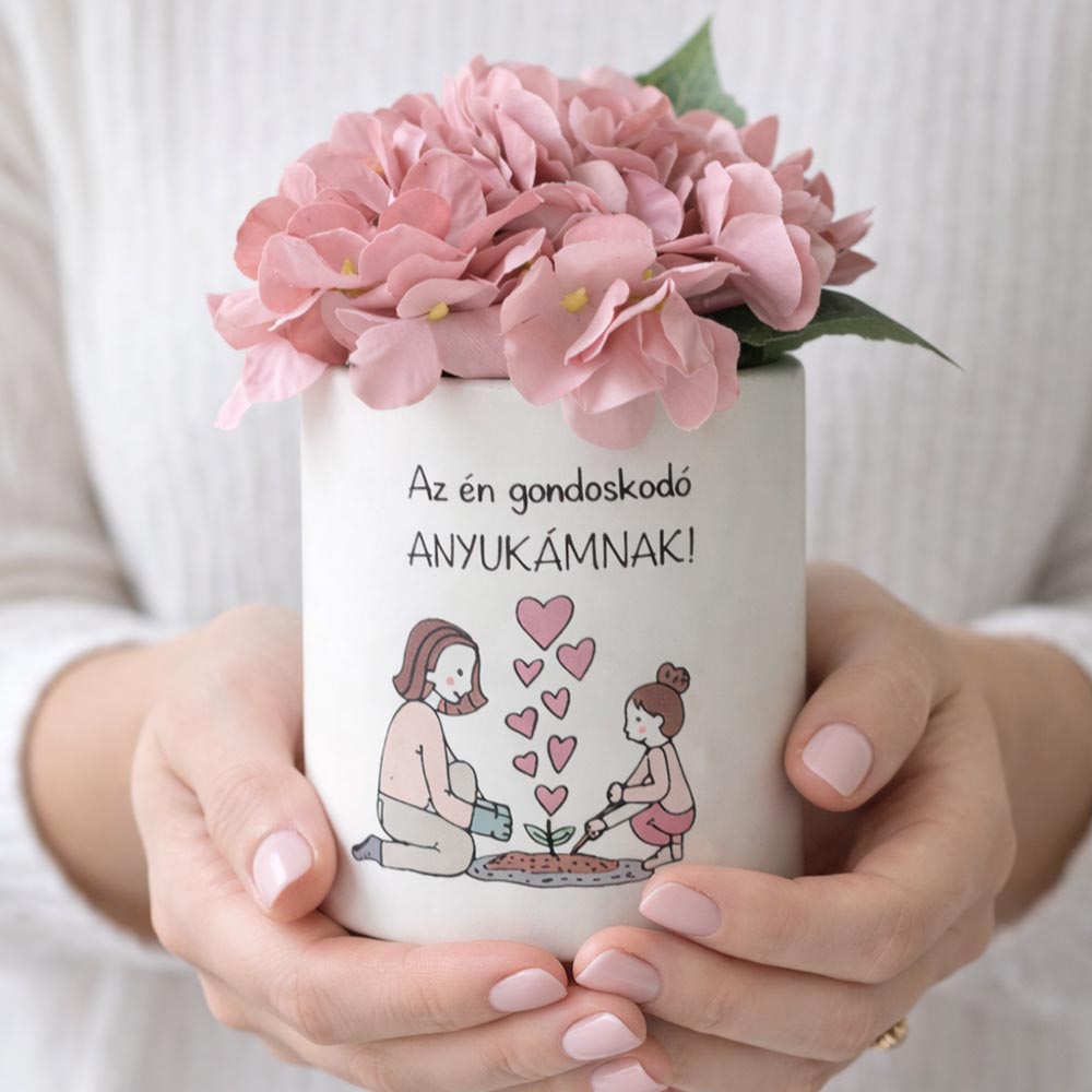 Egyedi anyák napi ajándék - kaspó virággal