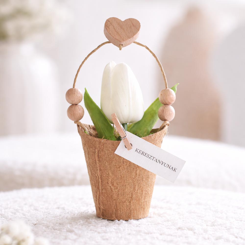 Élethű tulipán kaspós ajándék Mamának, Dédinek, Keresztanyunak