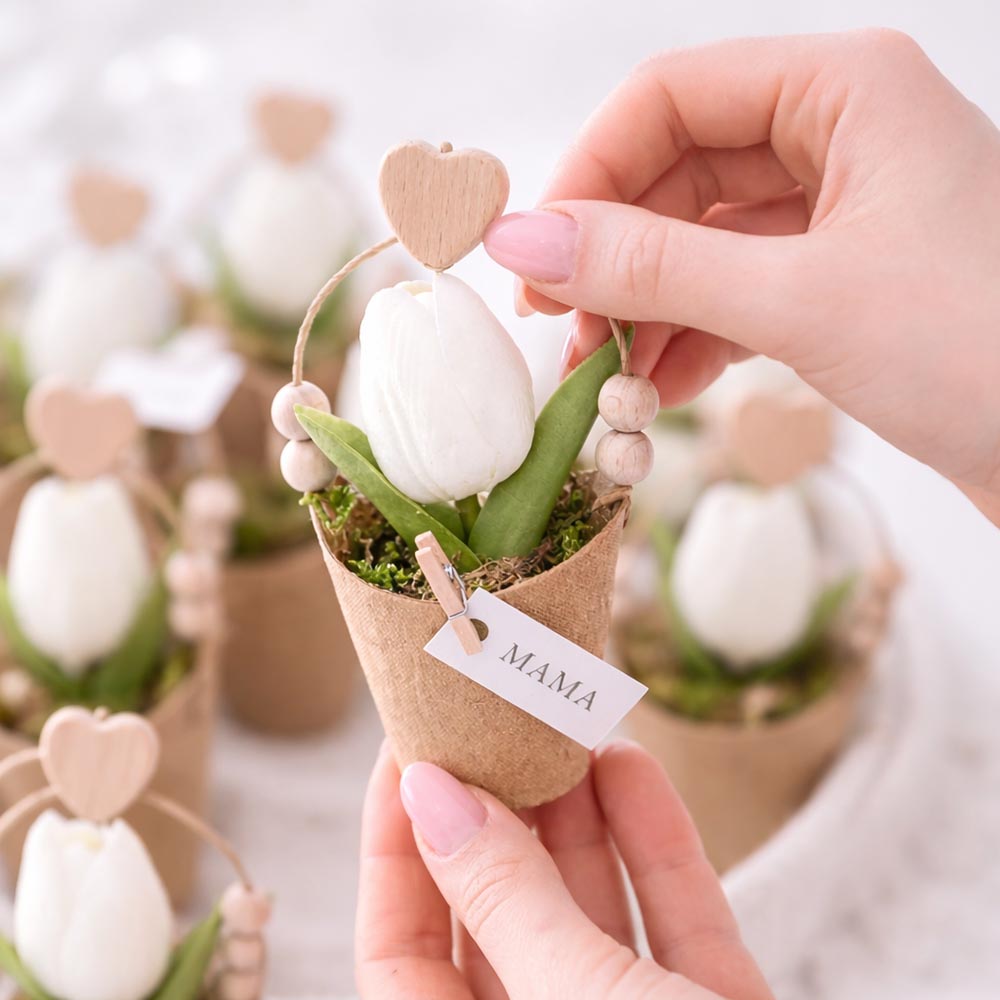 Élethű tulipán kaspós ajándék Mamának, Dédinek, Keresztanyunak