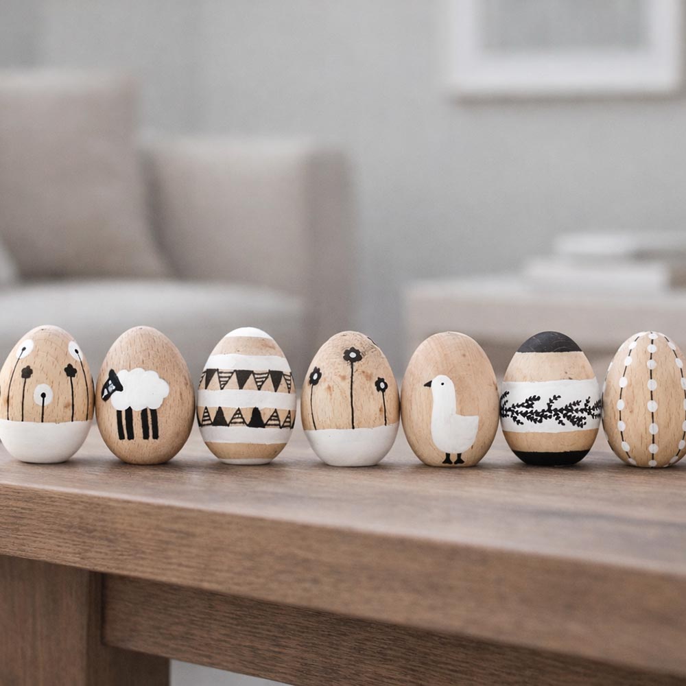 Kézzel festett fa húsvéti tojás szett (8 db)