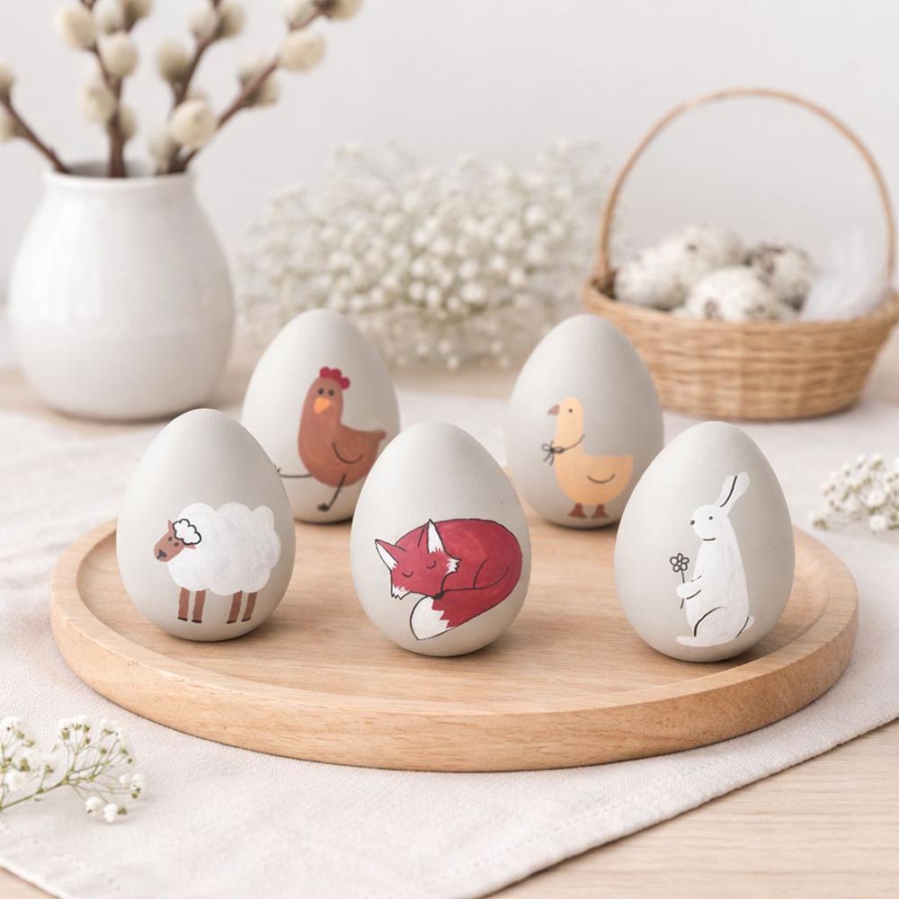 Kézzel festett húsvéti tojás állatos motívumokkal