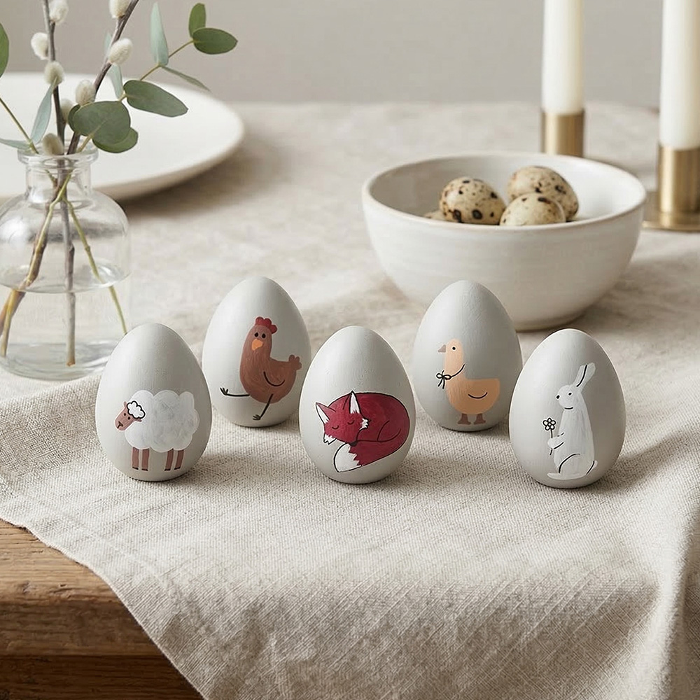 Kézzel festett húsvéti tojás állatos motívumokkal