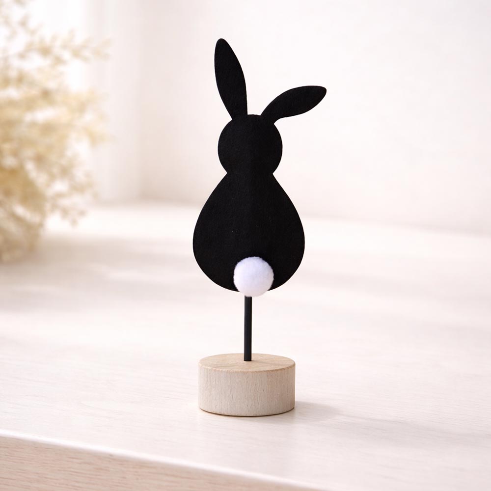 Minimalista fekete nyuszi dekoráció talppal