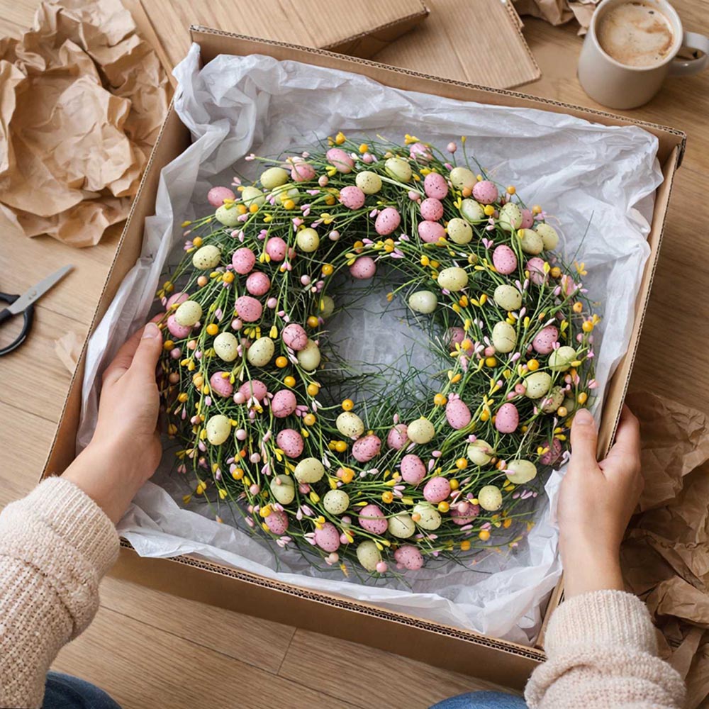 Pasztell tojásos húsvéti ajtódísz