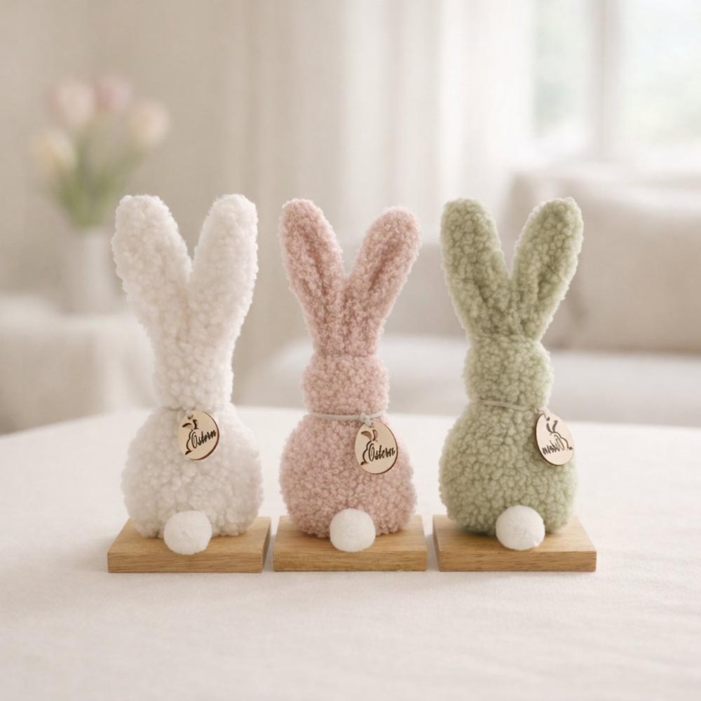 Plüss nyuszi dekoráció talppal - pasztell húsvéti dísz