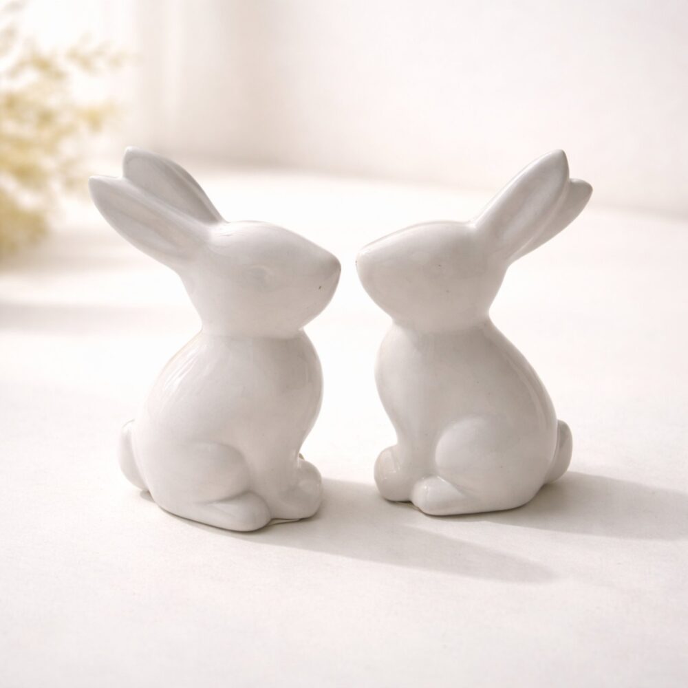 Fehér kerámia nyuszi dekoráció