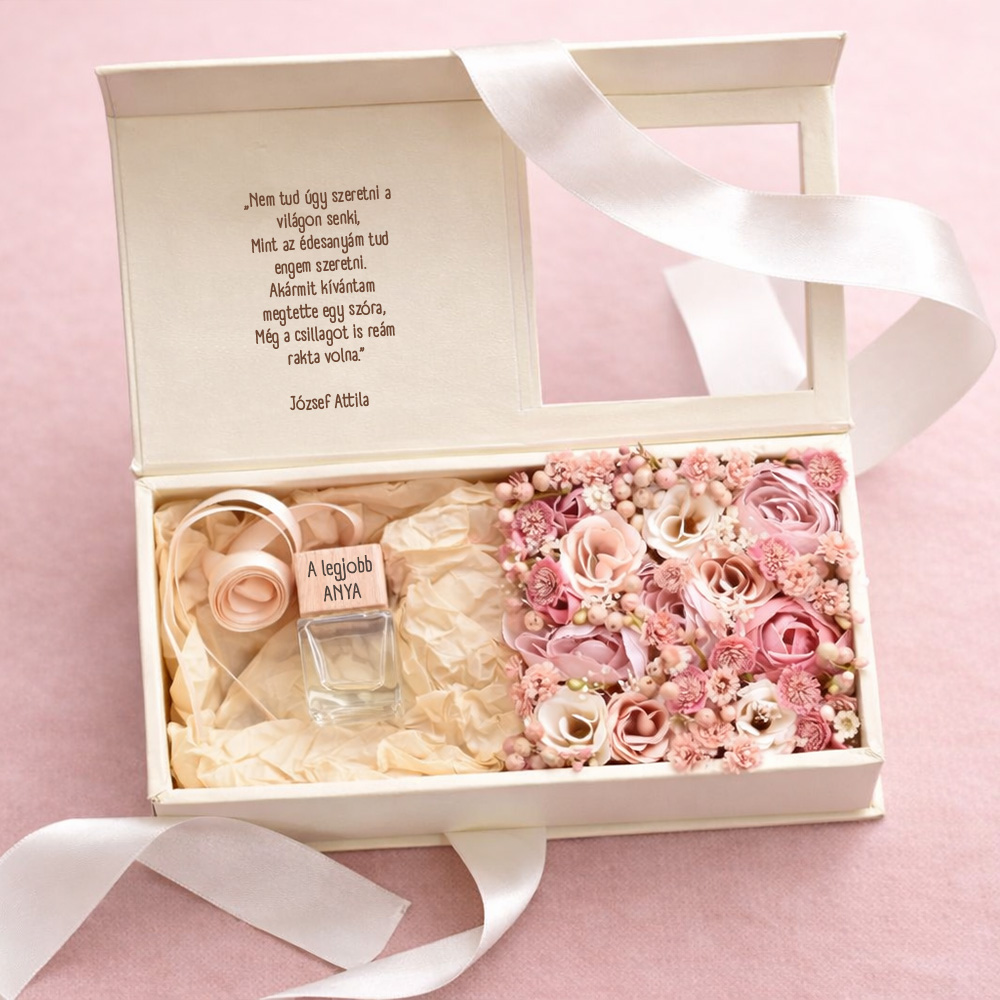 Anyák napi autóillatosító díszdobozban virágokkal